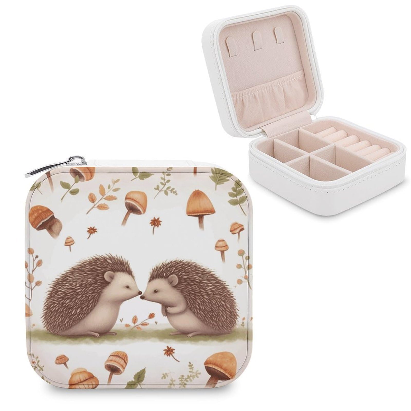JTREHY Travel Nature Lovely Hedgehog Lovers Jewelry Case Portable Display Storage Box PU Leather Mini Jewelry Travel Case Personalized Travel Jewelry Organizer Small Jewelry Box for Women
