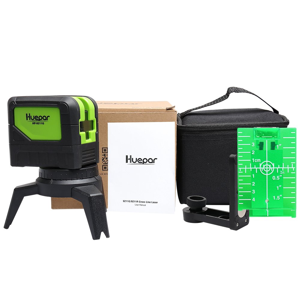 Cross Line Laser Level with 2 Plumb Dots Huepar M9211G Green Beam