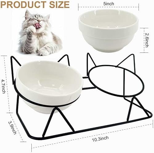 Miniatura 5 de Elevated Tilted Cat Bowls for Indoor Cats，Raised Ceramic Cat Bowl Elevated 15°,Pet Feeding Bowls for Food and Water Anti Vomiting Bowl(Double