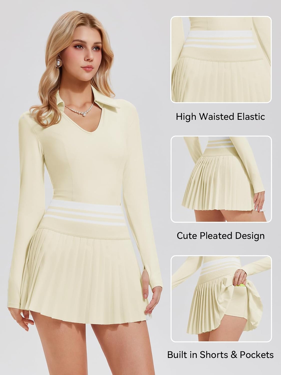 Two Piece Tennis Skirt Set for Women Racerback Color Block High Waisted Pleated Golf Outfits - Image 5