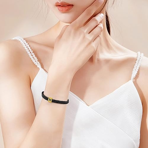 Miniatura 8 de VIBILIA Initial Bracelets for Women Men Teen Boys Girls Woven Rope Braided Letter Bracelet Gold 26 Alphabet Handmade Adjustable Black String