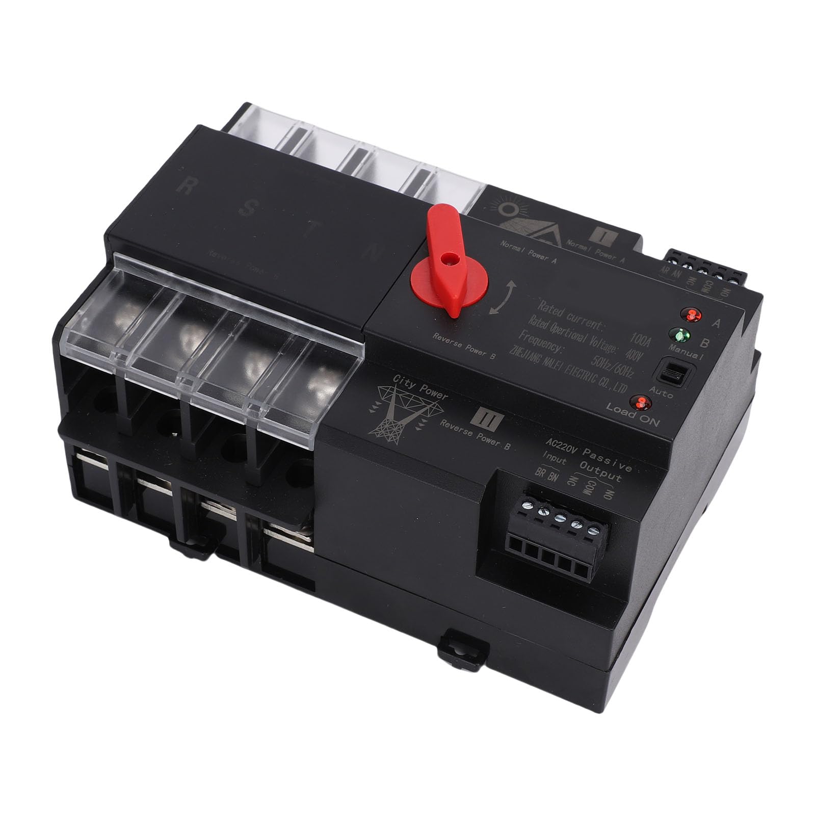 Interruptor de Transferencia Automática de Doble Potencia, Operación Manual Automática Transferencia de EnergíA sin Interrupciones 100 A, Controlador Eléctrico Montado en Riel DIN con Cables