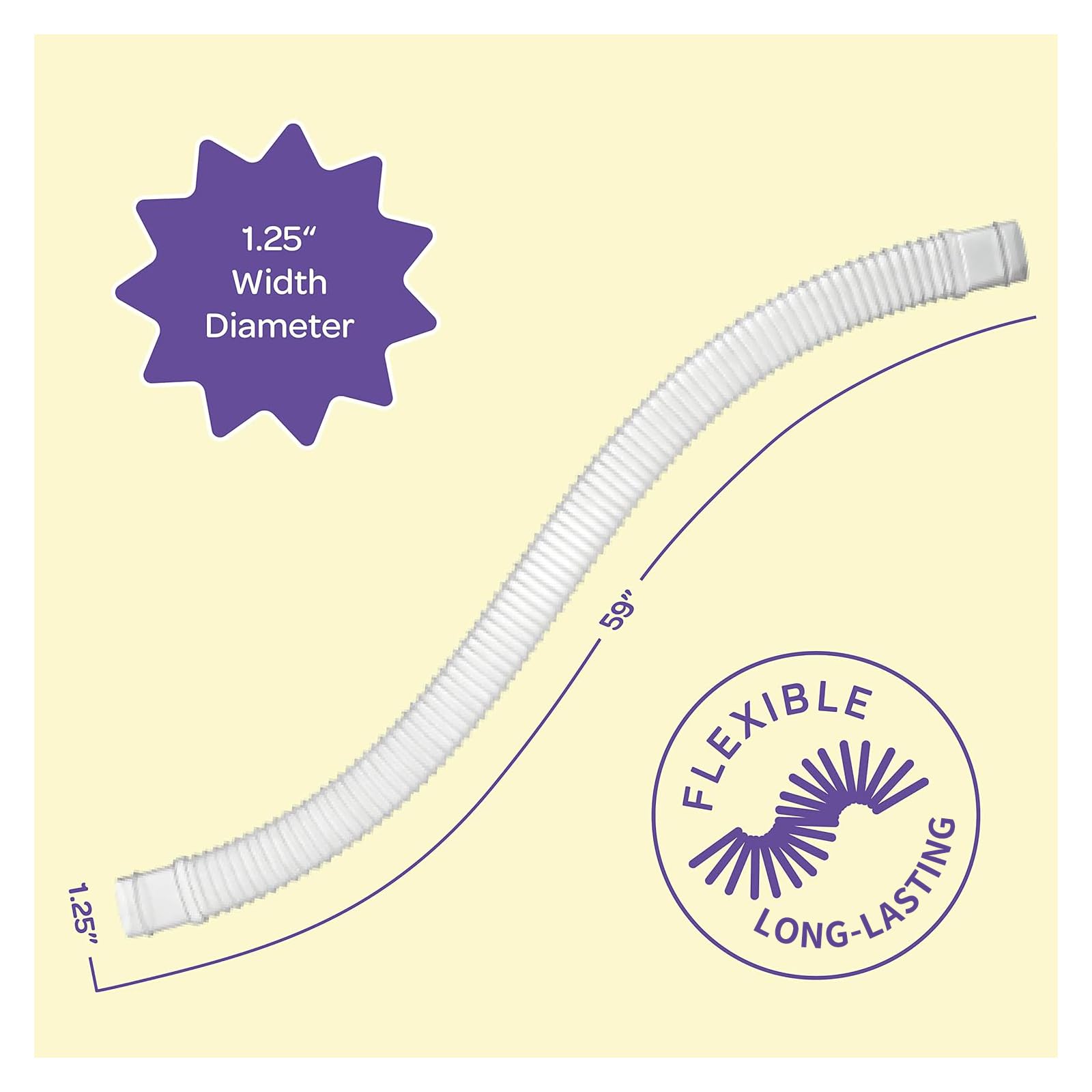 2 Pack Pool Pump Replacement Hose, 1.25” Diameter, 59” Long for Above Ground Pools, Filter & Pool Heater Hose Bundled with Metal Clamps(2 hoses+4 clamps)