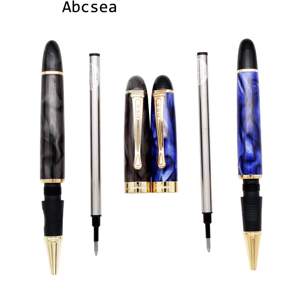 2 pièces Jinhao 450 stylos à bille pointe fine, stylos fineliner noir (fleur bleue et verte), avec 5 pièces de rechanges pour stylo à bille roulante standard noir 0,5 mm