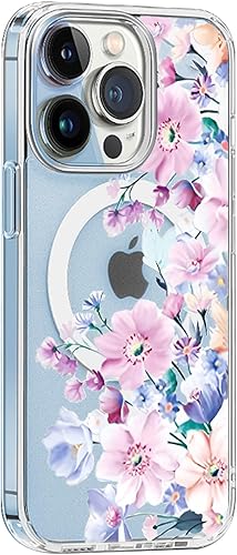 Miniatura 5 de KELUOAS Para iPhone 13 Mini Magsafe Caso, Floral Lindo Delgado A Prueba de Golpes Protector Duro PC+TPU Bumper Flor Mujeres Cubierta Magnética