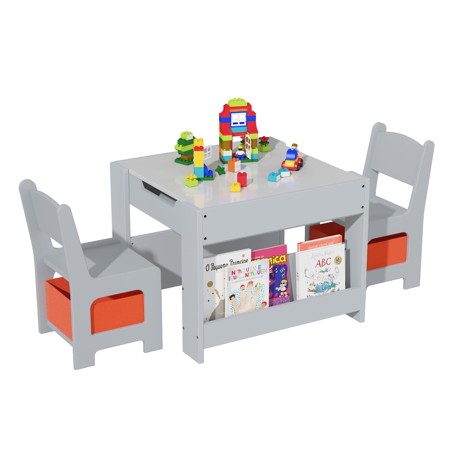 Garvee 4-in-1 Kindertisch und Stuhlset aus Holz – Multifunktional mit beidseitig nutzbarer Tischplatte (Tafel/Whiteboard), Bücherregalen, Schubladen und 2 Stühlen – Viel Stauraum für Kreativität im