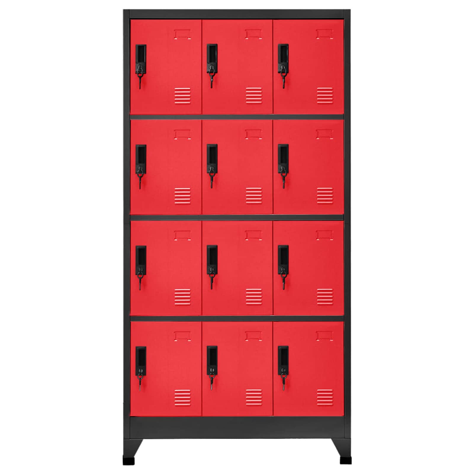Armadietti Spogliatoio Metallici, Armadietto per Ufficio con 12 Scomparti e Serratura, Armadi Archivio in Acciaio, per Ufficio, Scuole e Palestra, Antracite e Rosso 90x45x180 cm
