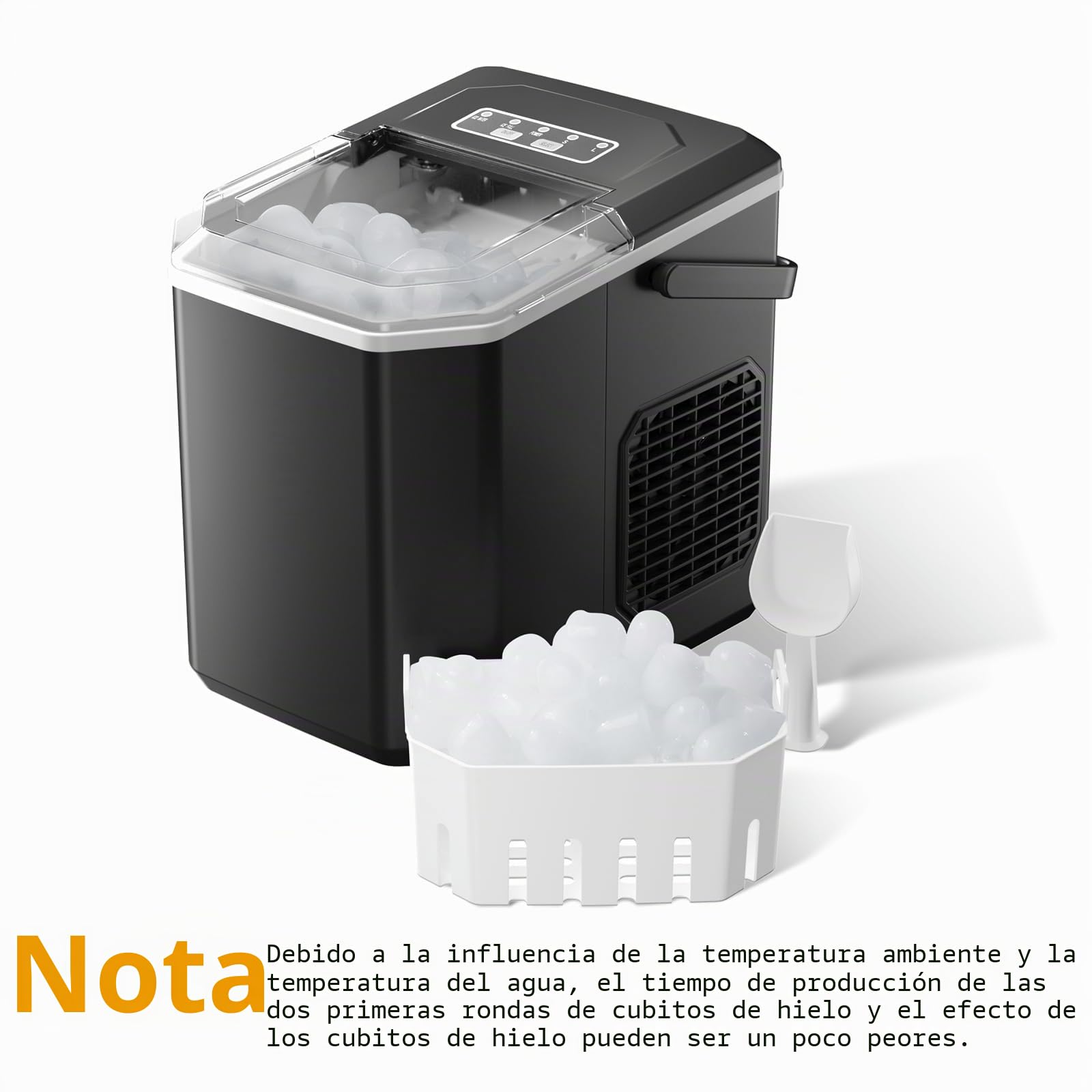 Máquinas para Hacer Hielo Portátil con Mango, Maquina de Hielo para Encimera, Equipado con Hielo Pala de Puede Colocar Boca Abajo, Tamaño S/L 9 Cubitos Hielo/6-10min, 12Kg/24h, Usar en Fiesta/Hogar