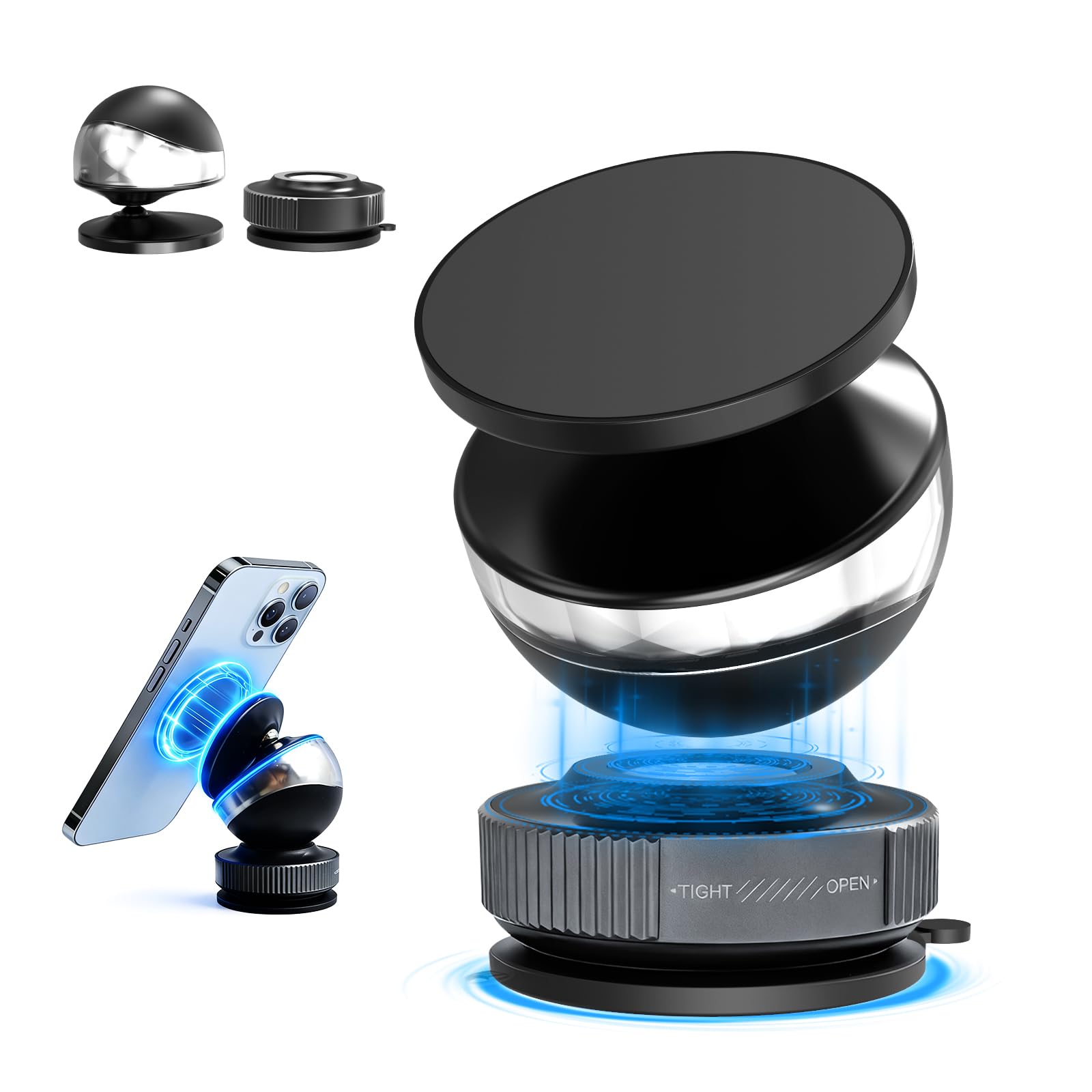 Photo 1 of RYCELYSIAN Magnetic Phone Holder for Car with 360° Adjustable Vacuum Spherical Design Phone Mount for Car Home Gym Office Compatible for iPhone 17 Pro Max 16 15 14 13 12 Air Plus and Android