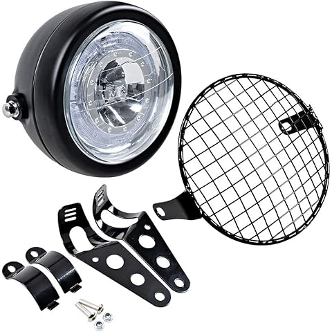 Astra Depot Completed Set 6 1/2" LED Headlight with Halo Ring + Mesh Grill Cover + Side Mount Bracket Cover