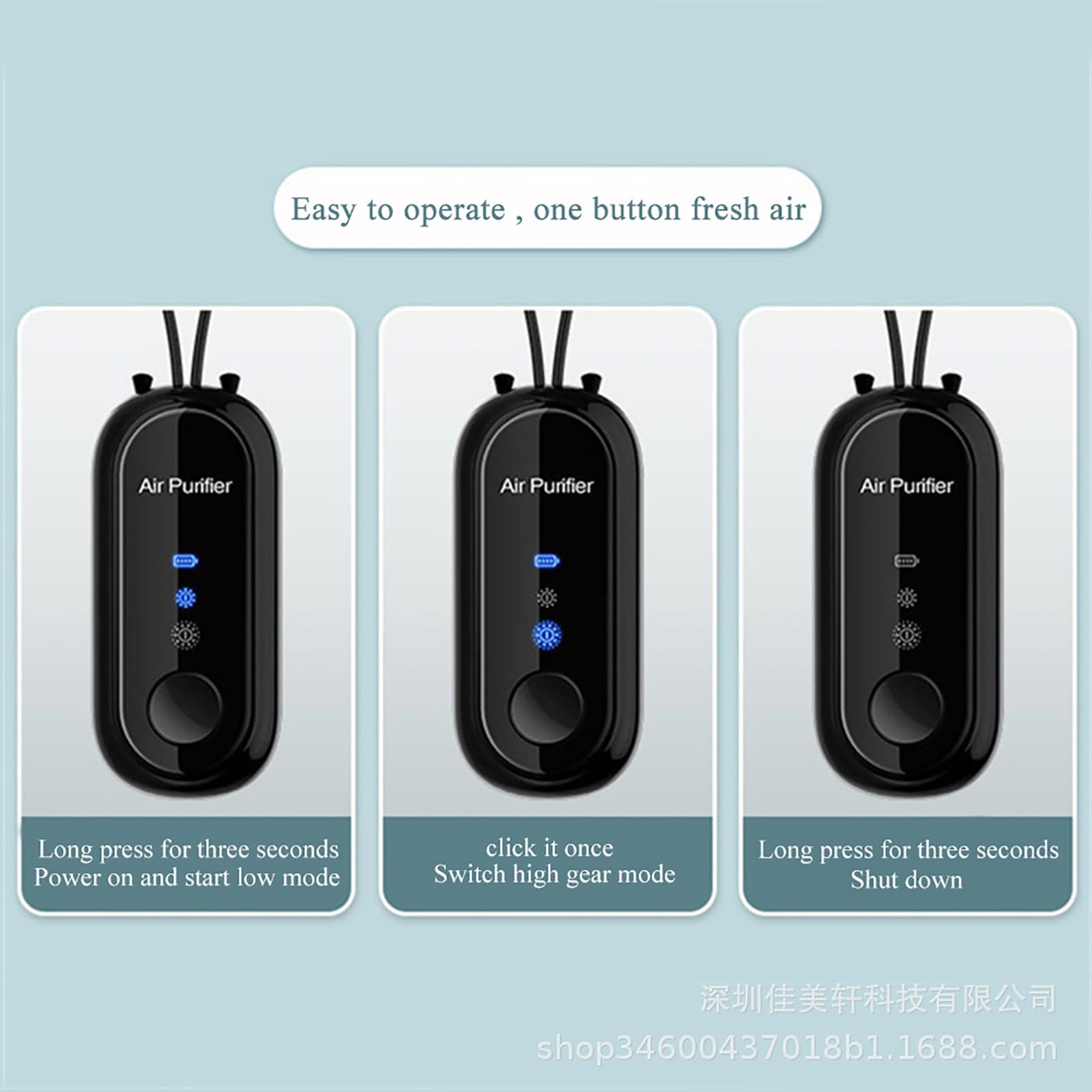 Purificador de aire portátil portátil, mini ionizador negativo recargable, collar purificador de aire personal para viajes al aire libre, coche, hogar