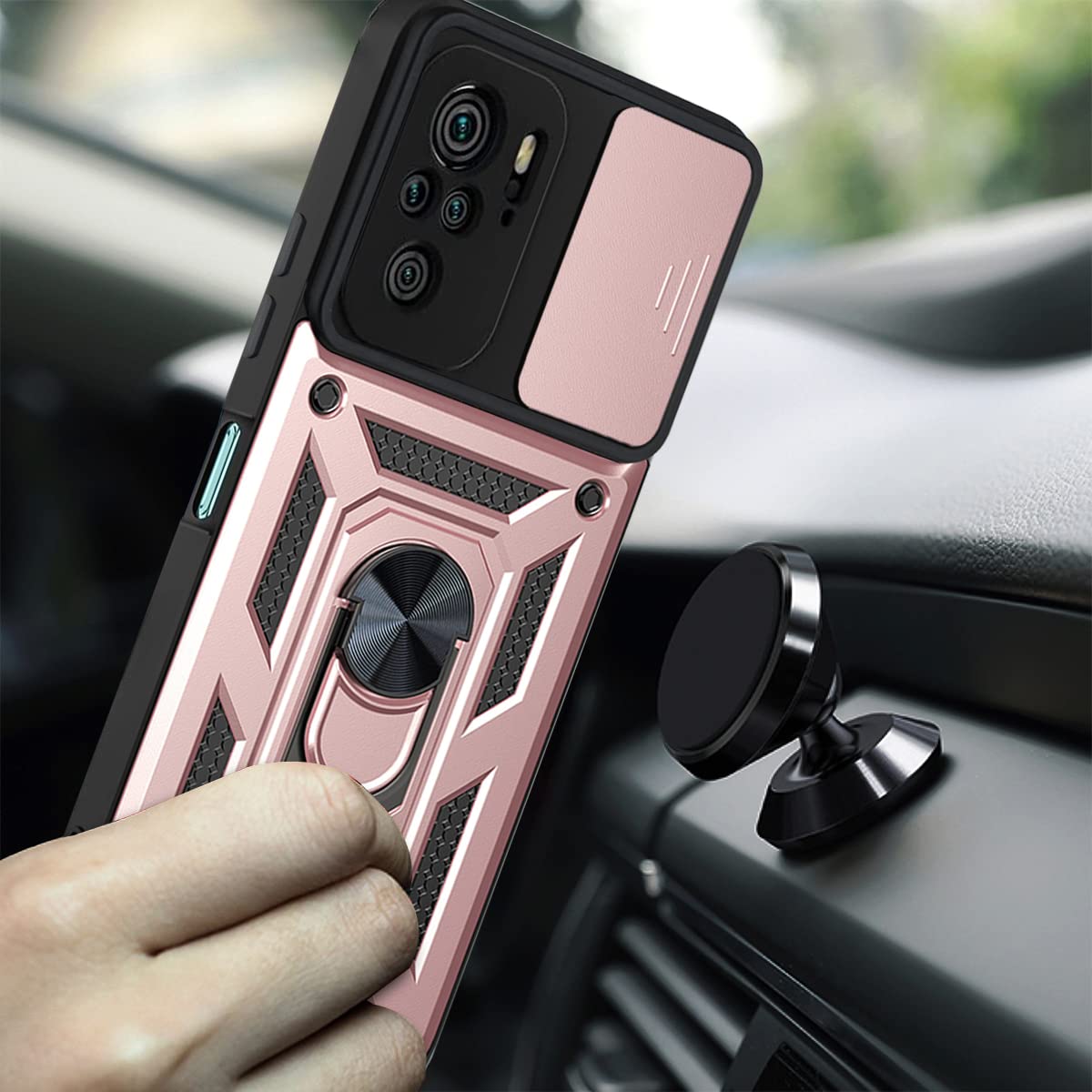 BRAND SET Custodia per Xiaomi Redmi Note 10 PRO Max Anello, PC Hard Phone Case