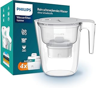 Philips Water Wasserfilterkanne +4 Antikalk+ Ersatzfilterkartuschen schneller Durchfluss elektronischer Timer reduziert Wasserhärte um bis zu 50 Prozent 2,6 L