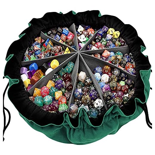 SIQUK Large Dice Bag with Pockets Big Capacity Dice Bag Drawstring Dice Pouch DND Dice Storage Bag for RPG MTG Table Games, Hold Over 300 Dice, Dark Green