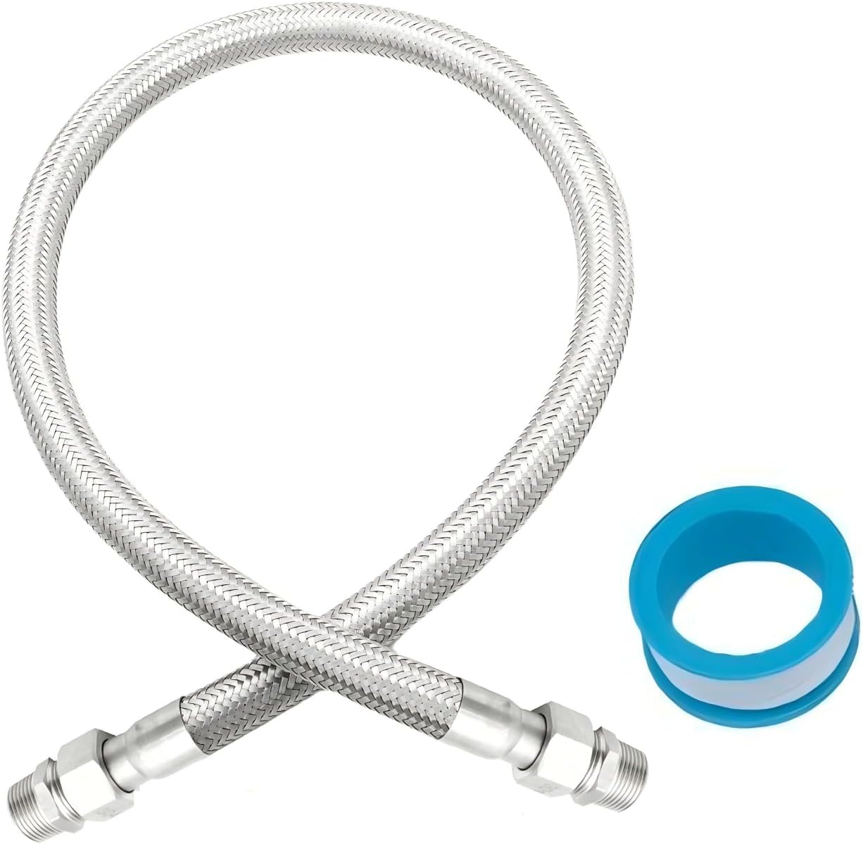 Industrial-Grade Stainless Steel 1" Compressor Jumper Hose, 1" NPT Male x 40"Length,750°F, 450 PSI，Both Sides Fittings Rotate Freely
