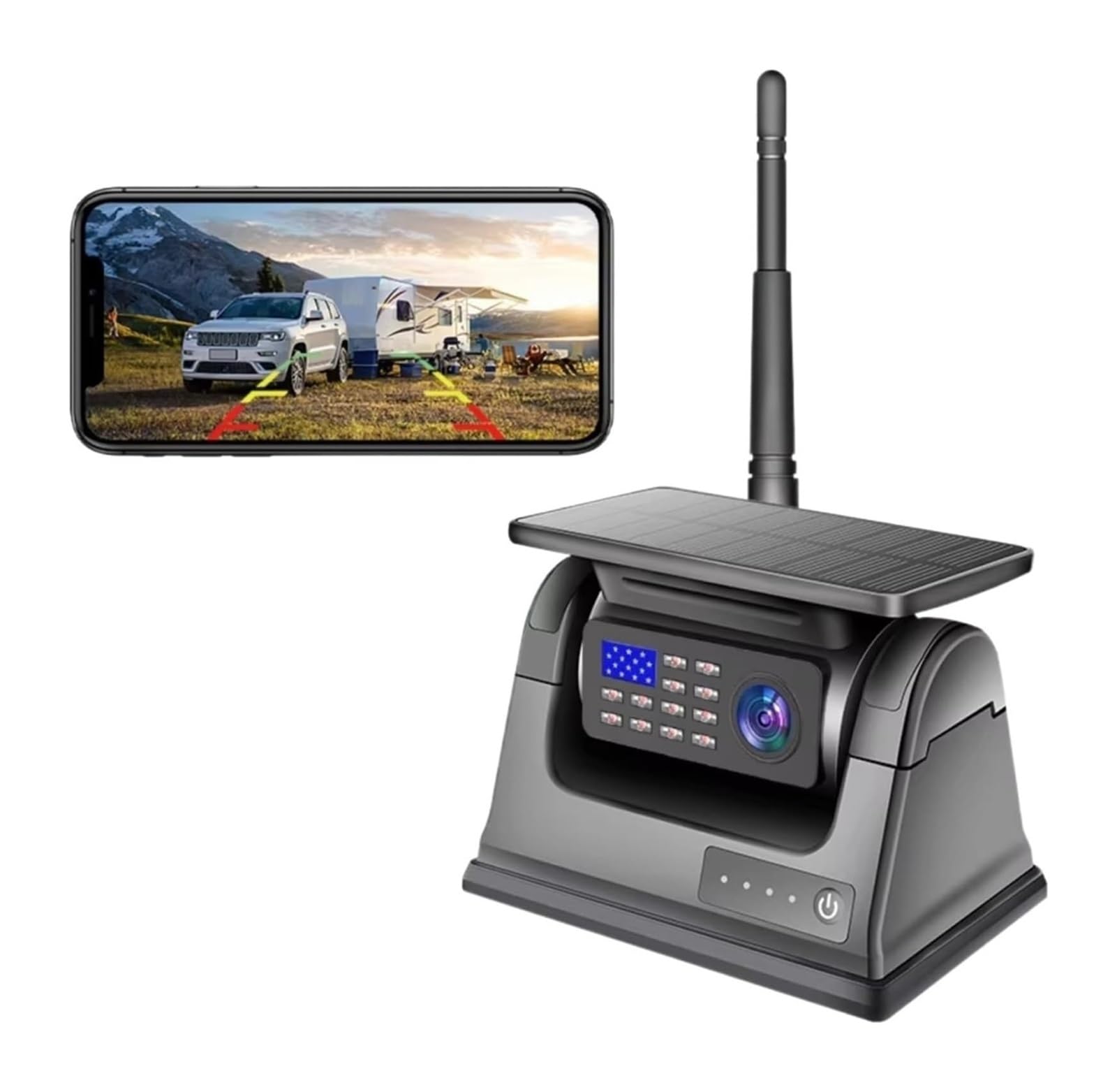 Cámara Visión Trasera Inalámbrica Magnética Energía Solar WiFi 5G para Remolques Autocaravanas Nocturna por Infrarrojos 1080p Cámara de Respaldo