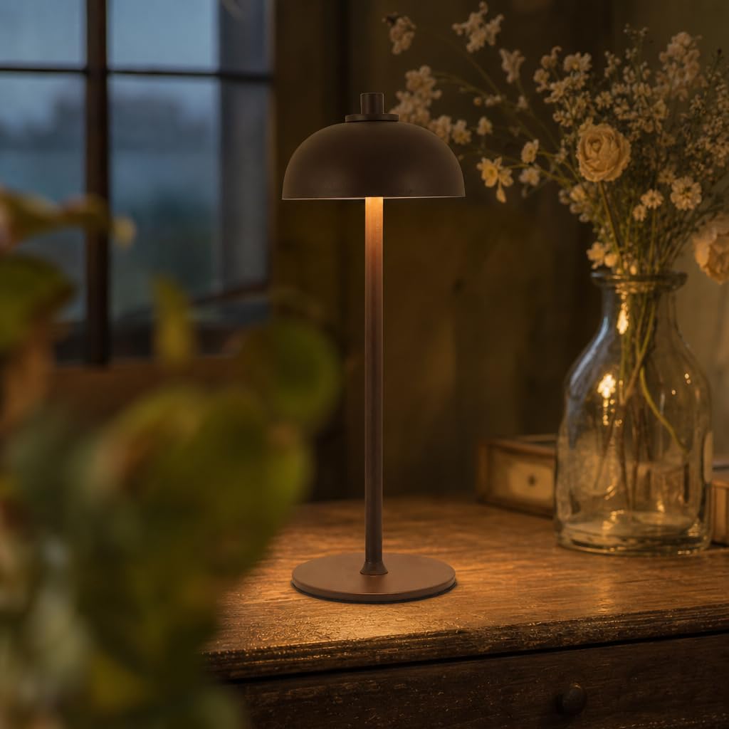 Pilz LED Tischlampe Kabellose Tischleuchte Akku Wiederaufladbare LED Dimmbar Touch Nachttischlampe Ohne Kabel Batterie Nachtlampe Pilz Lmape für Wohnzimmer Schlafzimmer (Kaffeefarbe)