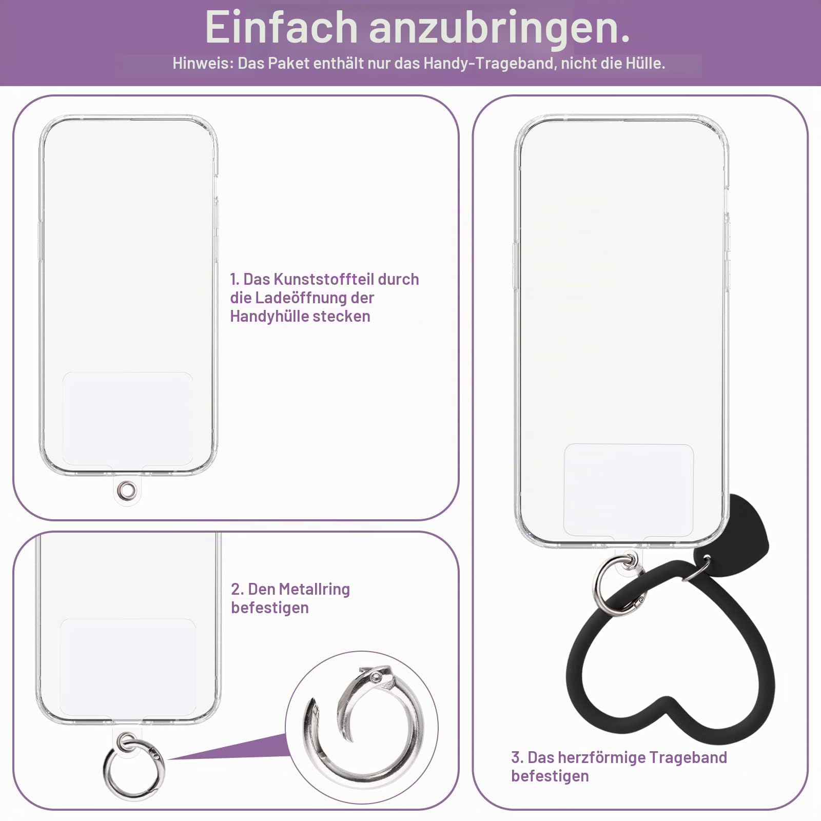 TIESOME Heart Loop Phone Lanyard mit 2packs Back Sticker, Smart Phone Hand Wrist Strap Lanyard mit Key Chain Holder geeignet für die meisten Smartphones Handyhülle Schlüssel ID Badges