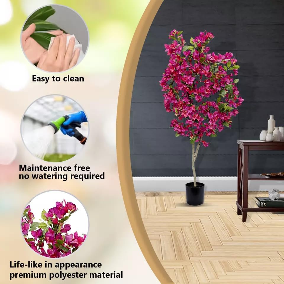 Image of Fox & Fern Artificial Bougainvillea Plant | with Basic Pot | Elevate Any Corner of Your Home /Office | Ornamental Plant Best for Home Decor (Pack of 1) (Ht. 4Ft) (Bougainvillea150cm Pink)