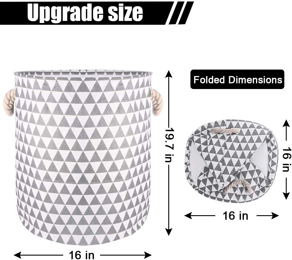 19.7-Inches Thickened Large Laundry Basket, Laundry Hamper with Durable Cotton Handle, Drawstring Waterproof Round Collapsible Storage Basket(Grey)