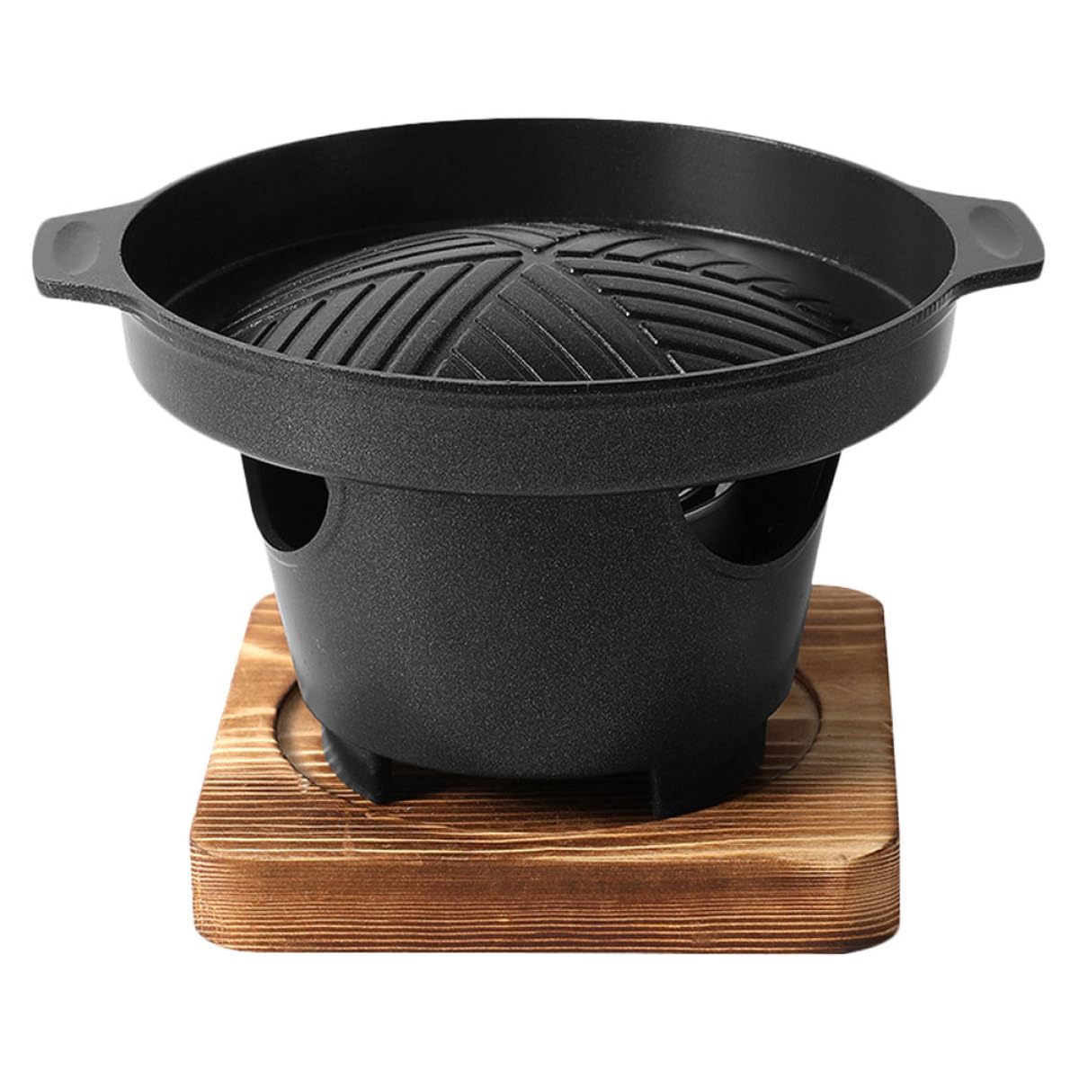 Horno Pequeño para Barbacoa de Interior de Aluminio, Parrilla de Carbón Portátil, Mini Barbacoa sin Humo Triángulo y Tabla de Madera, Utensilio Práctico para Camping y Cocina