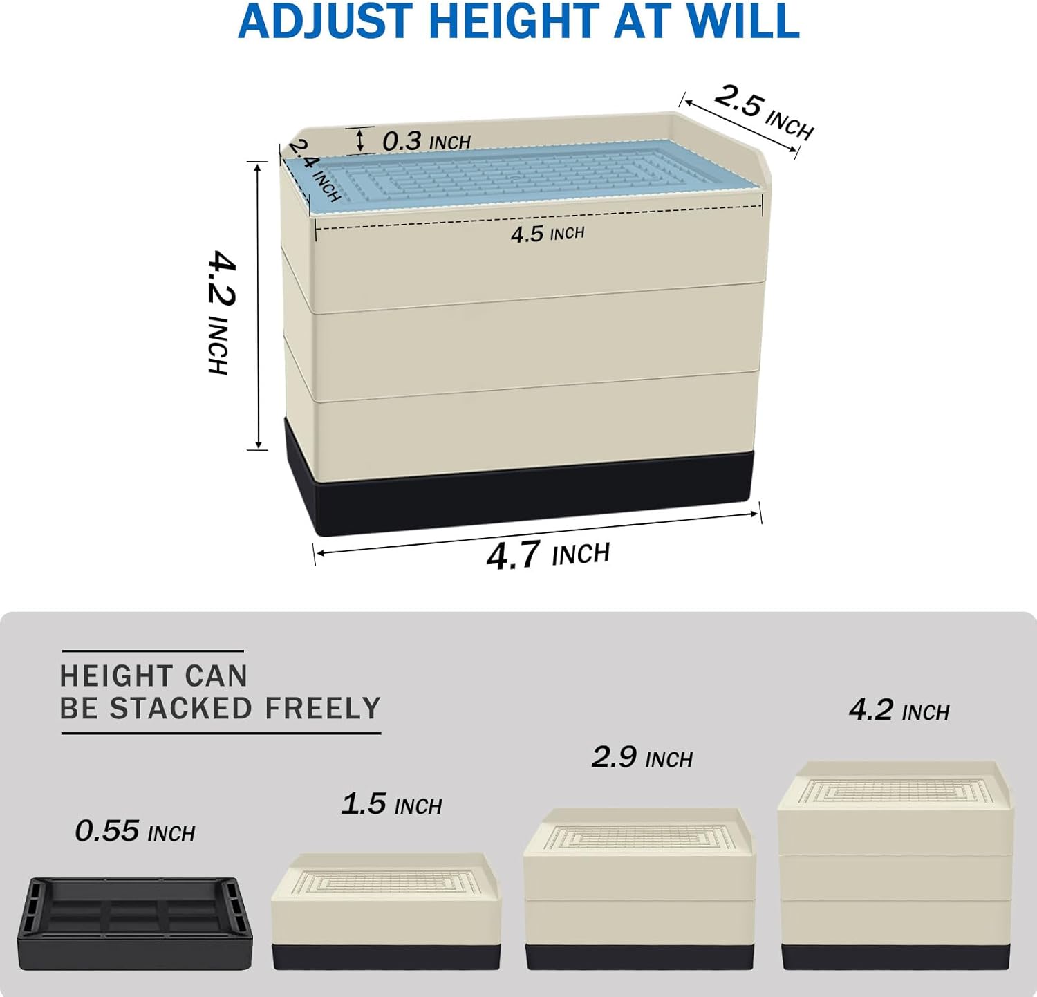 ANNKUT Furniture Risers 4 Inch, Heavy Duty Furniture Elevator in Heights of 1.5, 3 or 4 Inch，Rectangle Raising Blocks for Bed, Couch, Desk, Sofa, Tables,Support Up to 1,300 Lbs (4 Pack-Apricot)