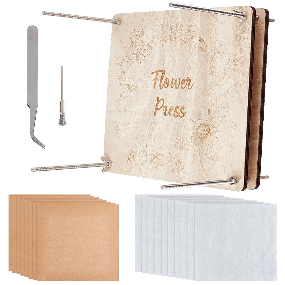 OLYCRAFT Kit Professionale per Fiori a 8 Strati 24.7x24.7cm Kit per Pressa Fiore in Legno Kits per Pressare Fiore con Motivo Api Kits per La Conservazione Dei Floreale per Adulti Amanti Dei Fiori