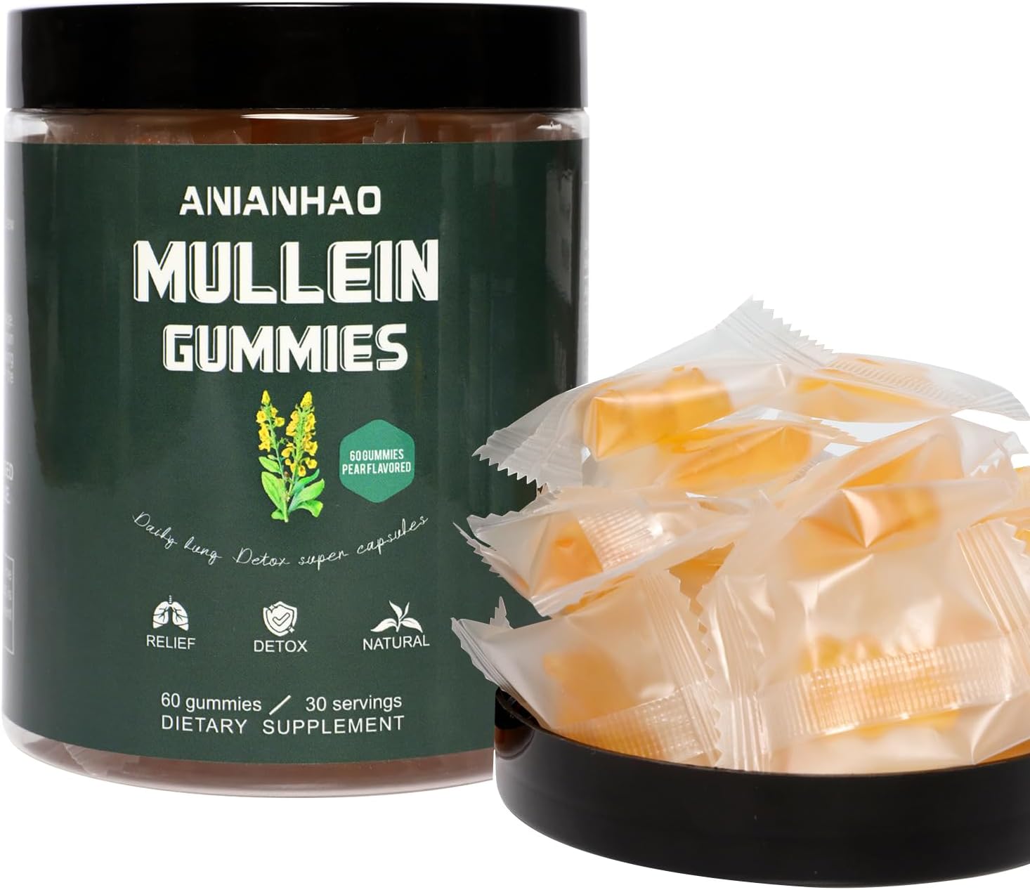 Mullein Gummies - Mullein Leaf Extract for Lungs - Mullein Leaf Gummies 2000mg for Lung Cleanse Detox Herbal Dietary Supplement- Mucus Remover & Mucus Relief (Two Bottle)