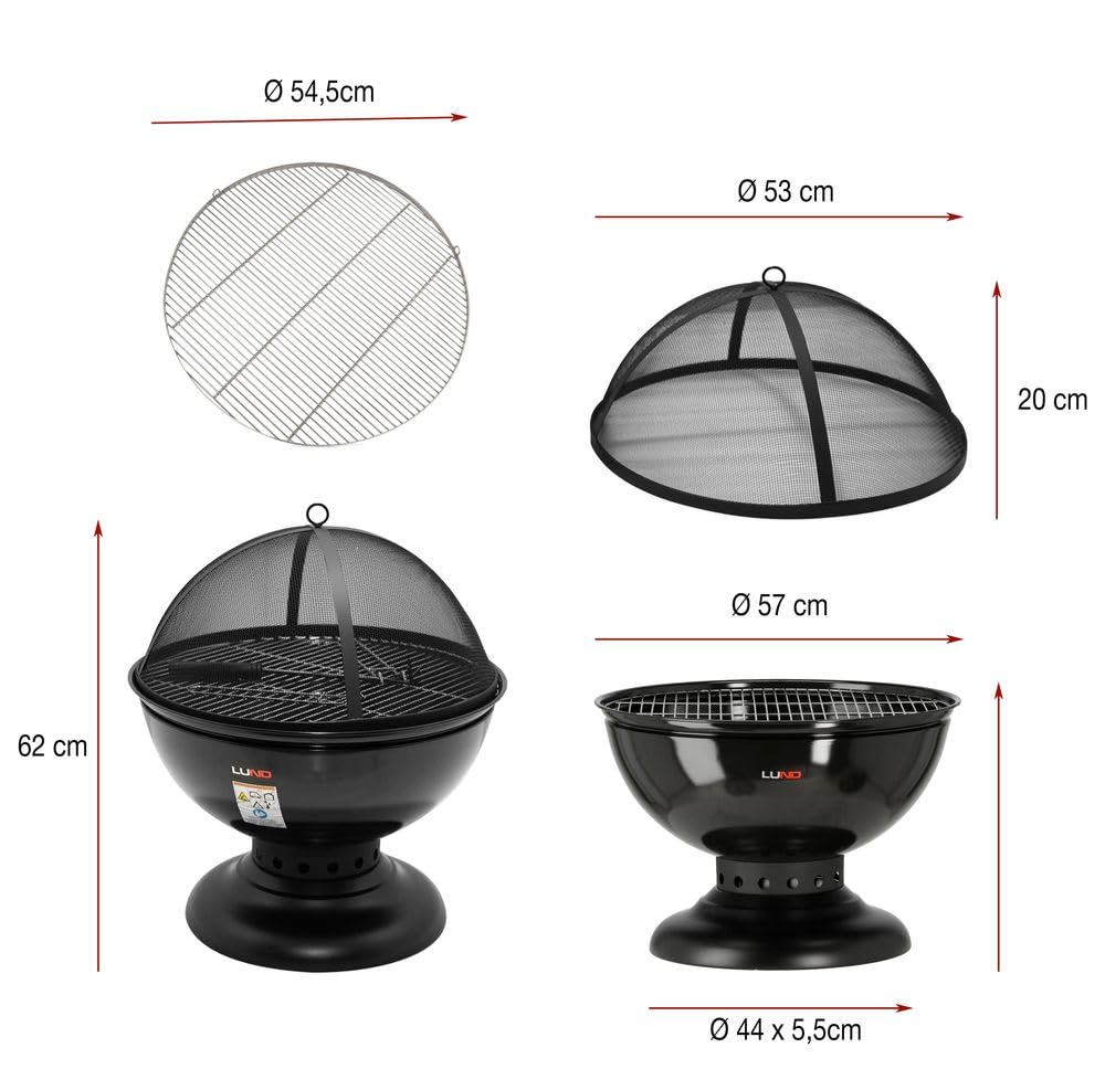2-in-1 Feuerstelle mit Grillfunktion Ø57cm | Grill & Feuerschale aus Stahl inkl. Rost, Deckel & Schürhaken | Gartenkamin BBQ Outdoor Lagerfeuer Terrassenofen