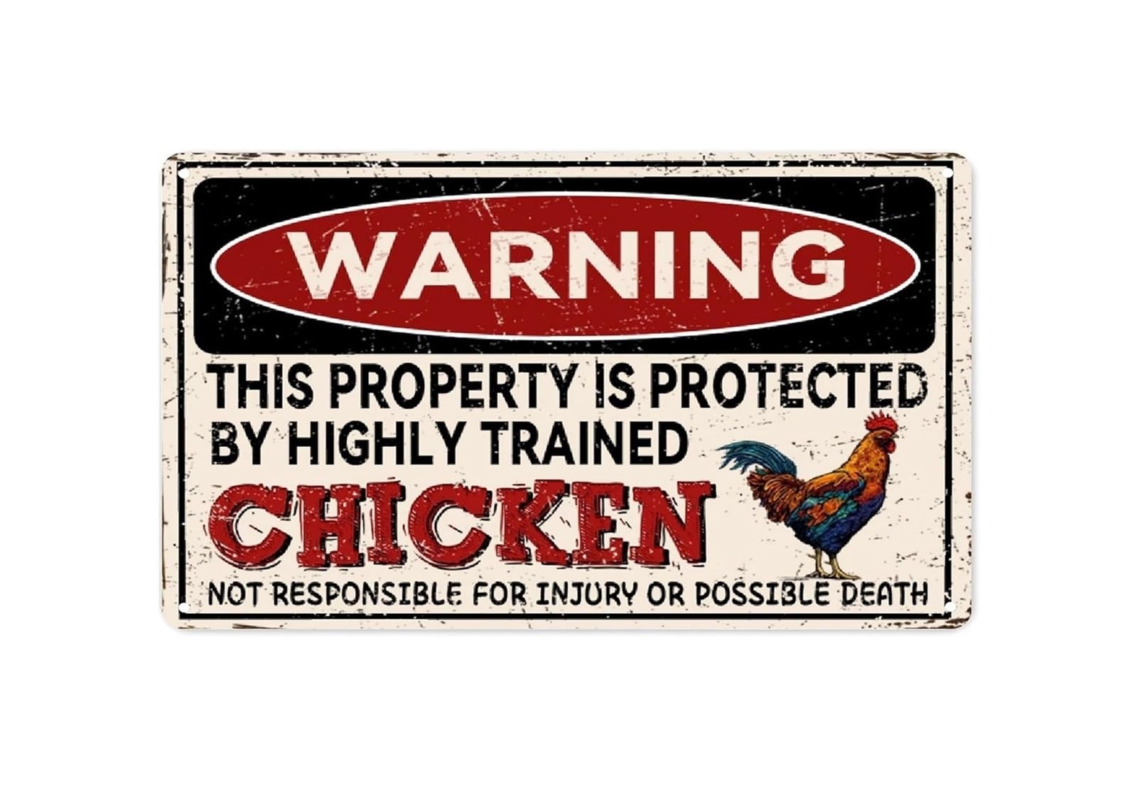 MQXFCZUX Vintage Funny Chickens Metal Sign Humorous Warning Retro Tin Sign for Farmhouse Kitchen Garage 8 X 12 inch