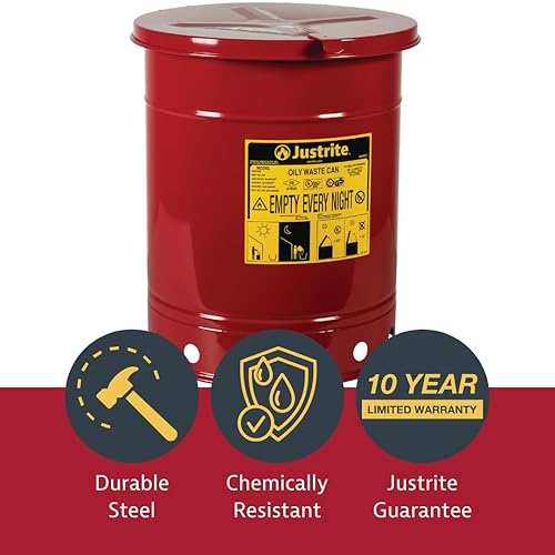 Miniatura 12 de Justrite Caneca de acero galvanizado para residuos aceitosos , redondo, Rojo, 1 Rojo -,Amarillo,https:/ www.Yaxa/dp/undefined