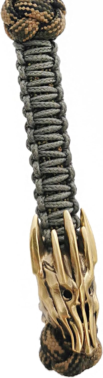 CooB EDC Paracord Knife Lanyard with Metal Hand-Casted Paracord Bead Pendant Sauron Helmet. Custom Keychain Knives Lanyards