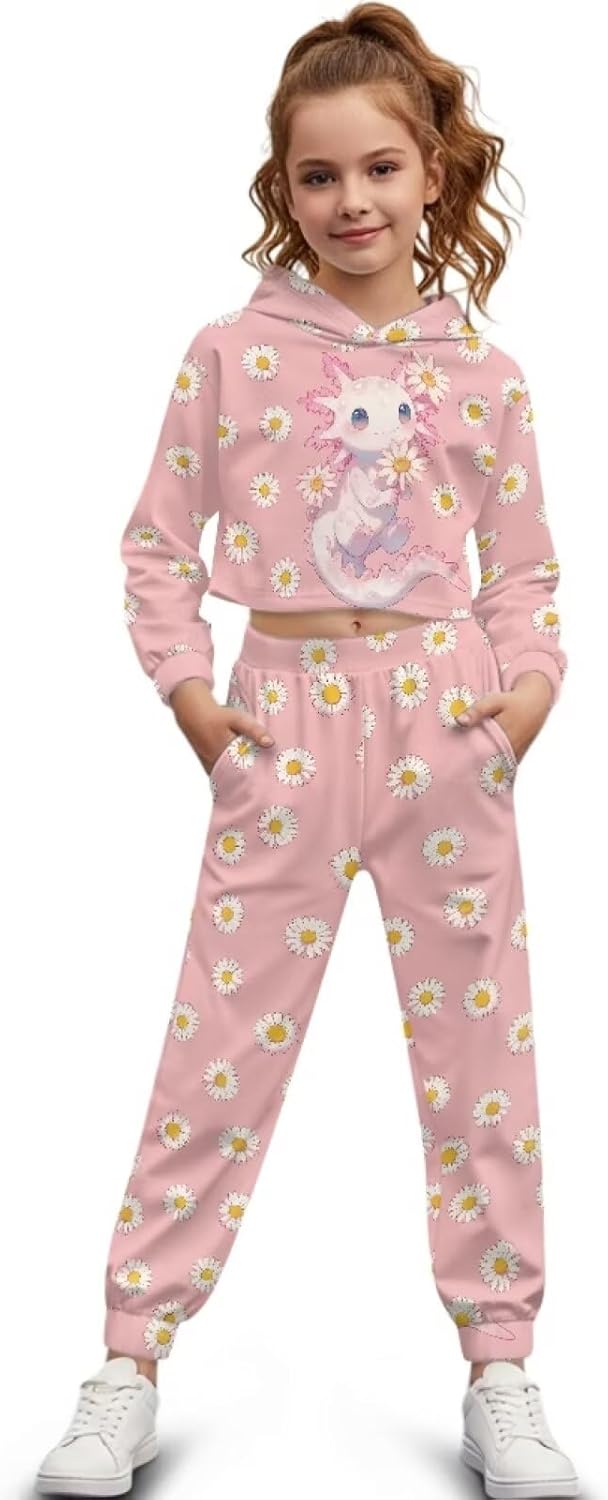 Girls Matching Tracksuit Set Hooded Short Sweatshirts & Jogger Pants Long Sleeve Tops 2 Pcs Sweatsuit for 4-13