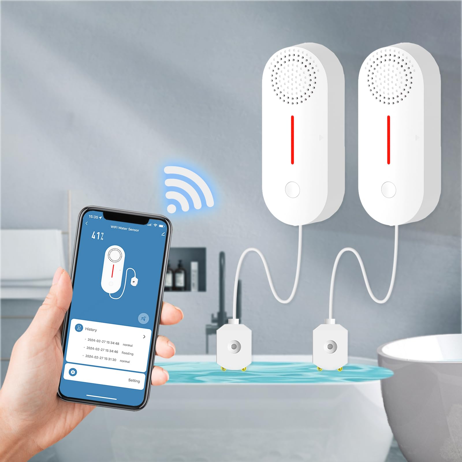 Buy WiFi Water Leak Sensor, Water Alarm Leak Detector, Wireless Tank