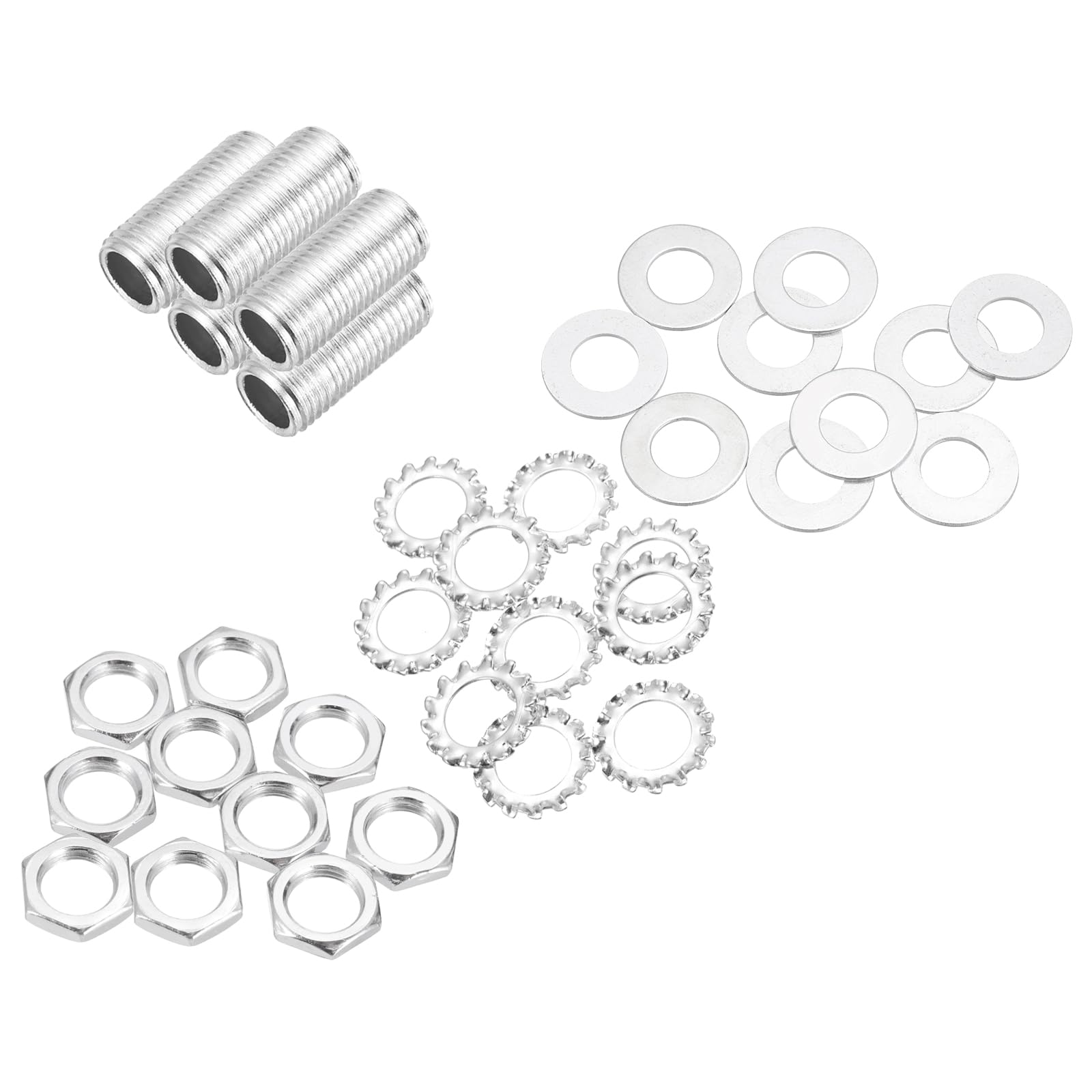 sourcing map 35Pcs 0.8" Lamp Pipe Nipples Kit with Hex Nuts Washers, 1/4IP All Threaded 1/2" Outer Diameter Lamp Rod Hollow Tube Fasteners for Lamp Assembly Chandelier DIY Repair, Silver