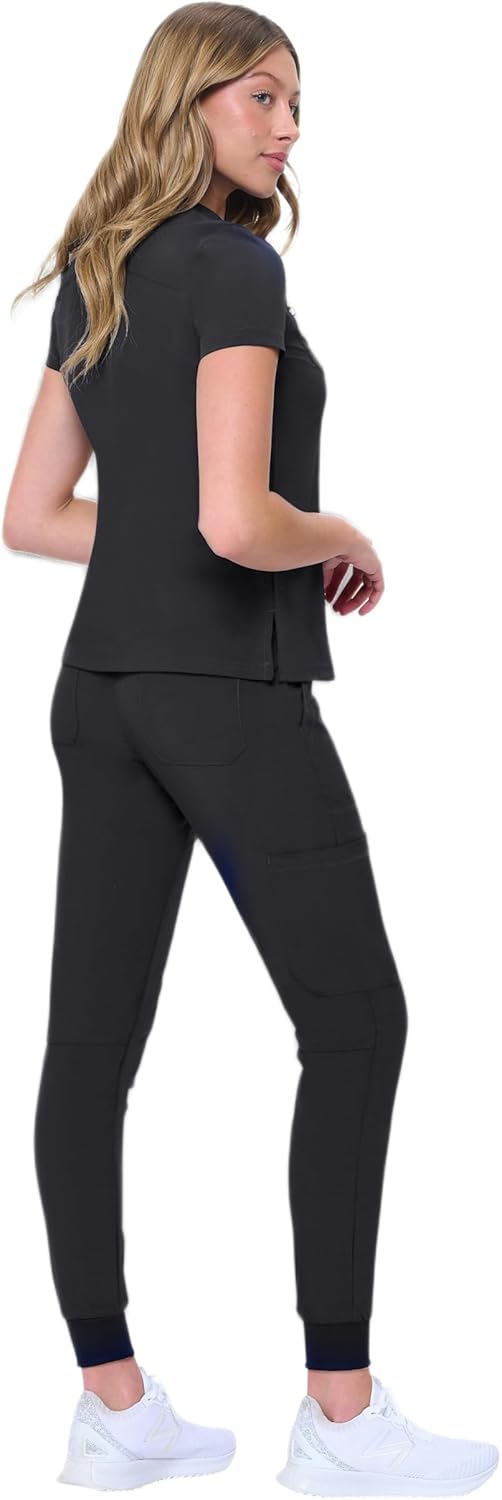 Natural Uniforms Womens Cool Stretch Modern Tuck-In Top Yoga Jogger Scrub Set with Regular and Petite Sizes - Image 3