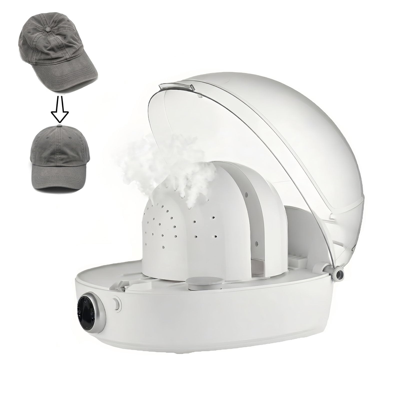 Parownica do Czapek z Daszkiem, Formownik i Ciepłe Powietrze | Do wielu czapek baseballowych, typu snapback i trucker; widoczne plamy usuń ręcznie i zawsze sprawdź metkę.
