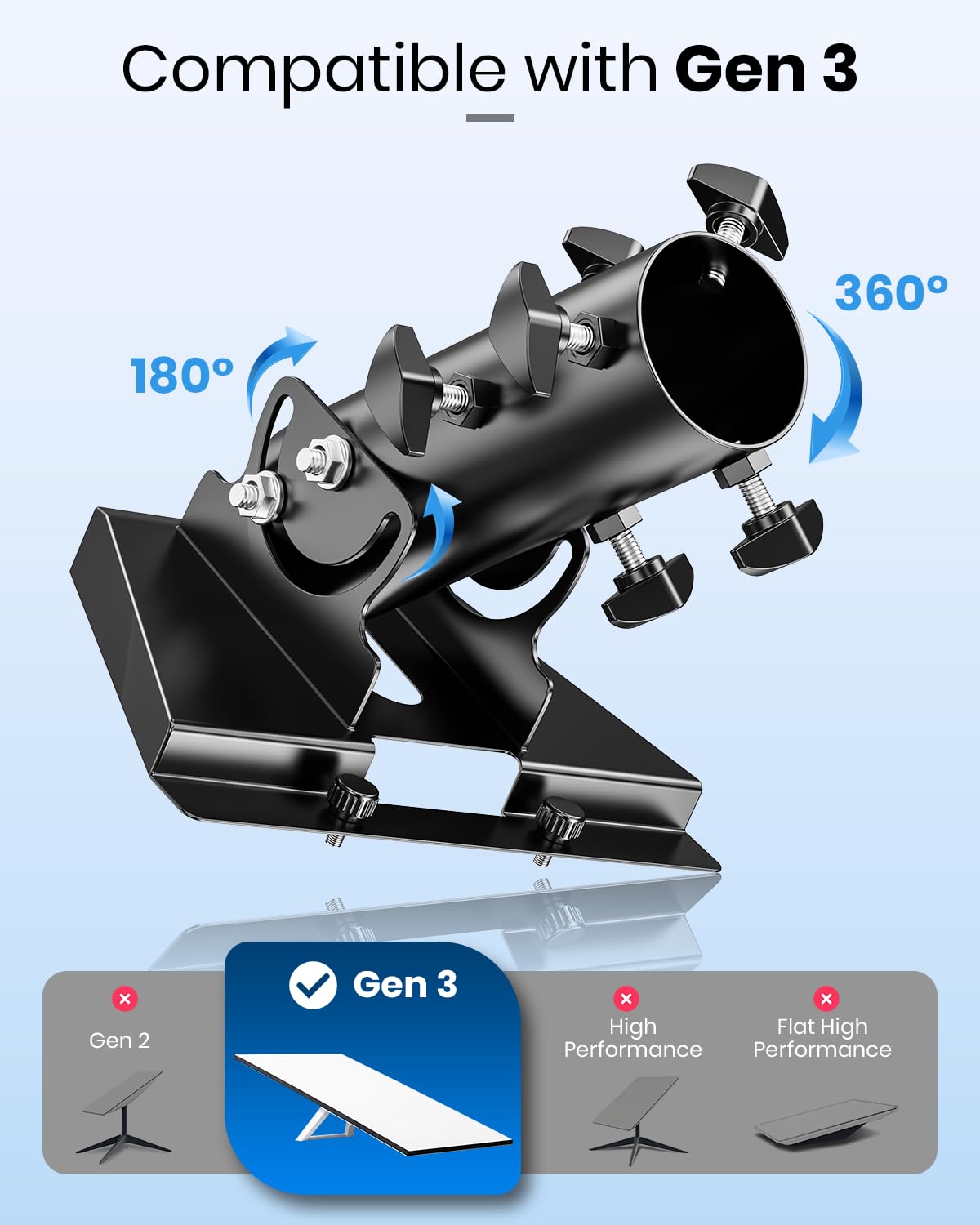 Support Starlink Gen 3, Adaptateur de tuyau Starlink Gen 3, Support de Poteau Starlink, Rotation 360° & Réglages Multi-Angles, Compatible avec Tuyaux de 30-55cm, Adapté à Jardin et Extérieur