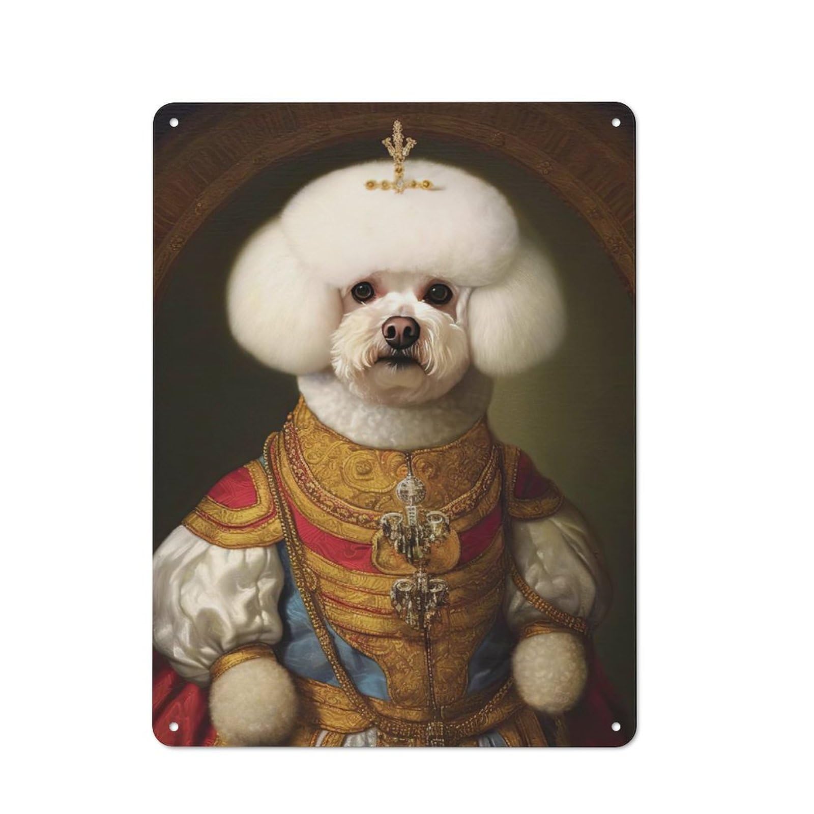 Metal Wall Plaque with Bichon Frise The King Design 40x30cm, Retro Small Space Decor for Flat, Dorm Room, Lounge Or Cafe