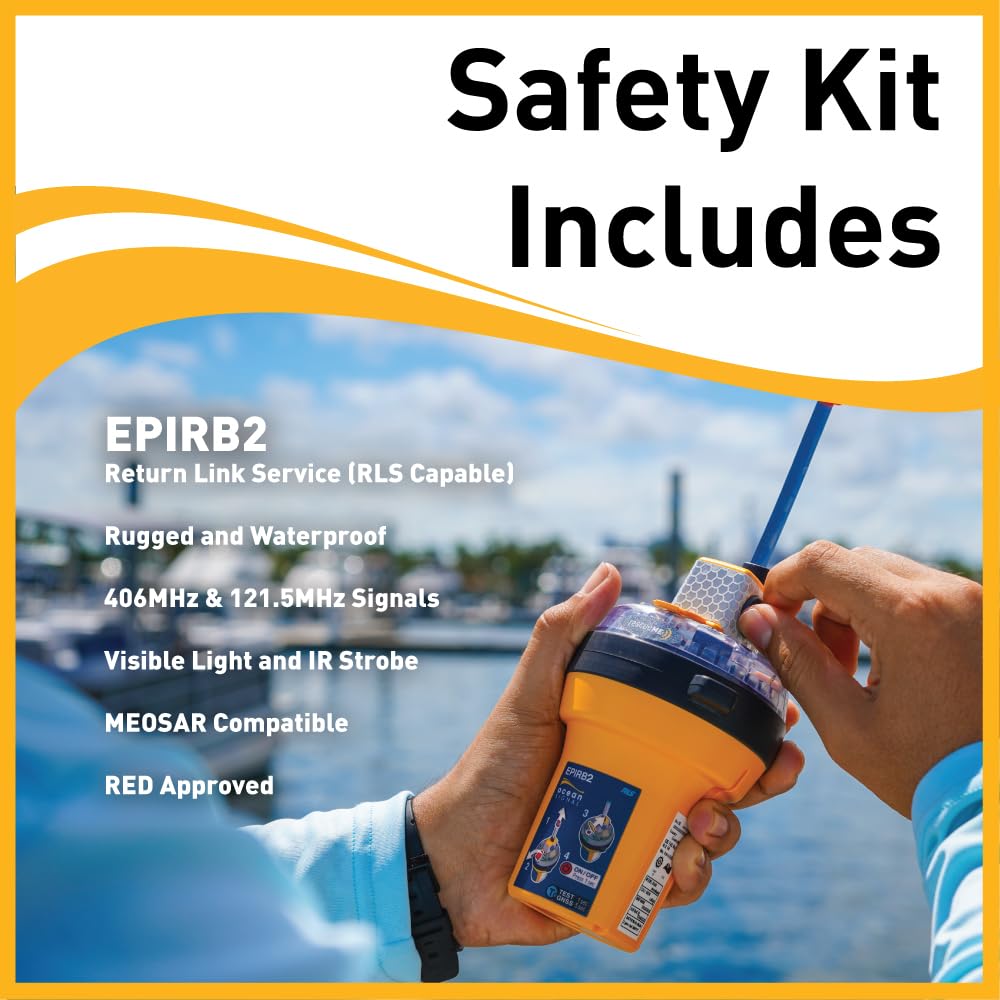 Ocean Signal rescueME EPIRB2 Kit de Seguridad con Bolsa de Abandono, Espejo de Señales, Silbato y Equipo de Supervivencia - Pack de Rescate Global para Navegación de Altura, Veleros y Barcos