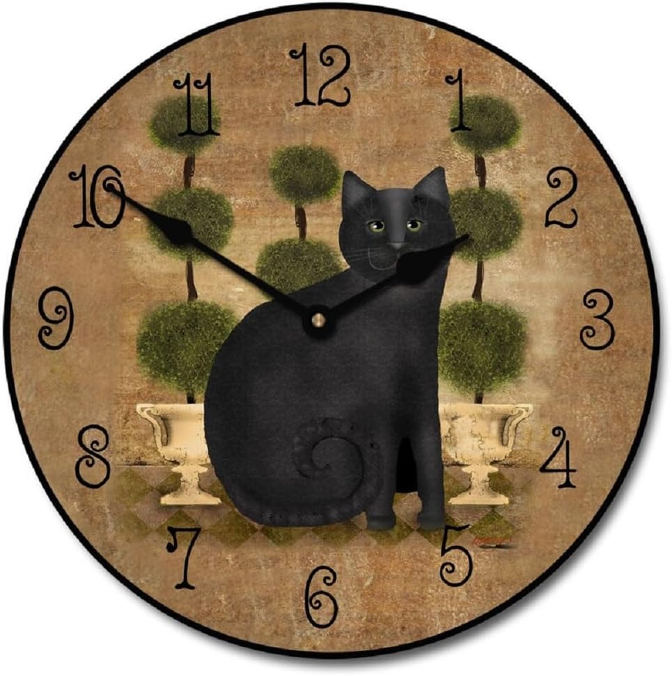 Cat Wall Clock | Ultra Quiet Quartz Mechanism | Hand Made in USA Beautiful Crisp Lasting Color | Comes in 8 Sizes | 15-Inch