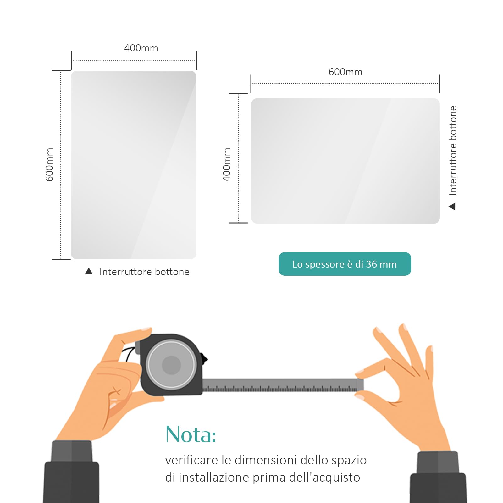 EMKE Specchio bagno con luce 40x60 cm, antiappannamento,memoria | specchio retroilluminato bagno con interruttore a pulsante ,specchio bagno led con luce bianca fredda e calda