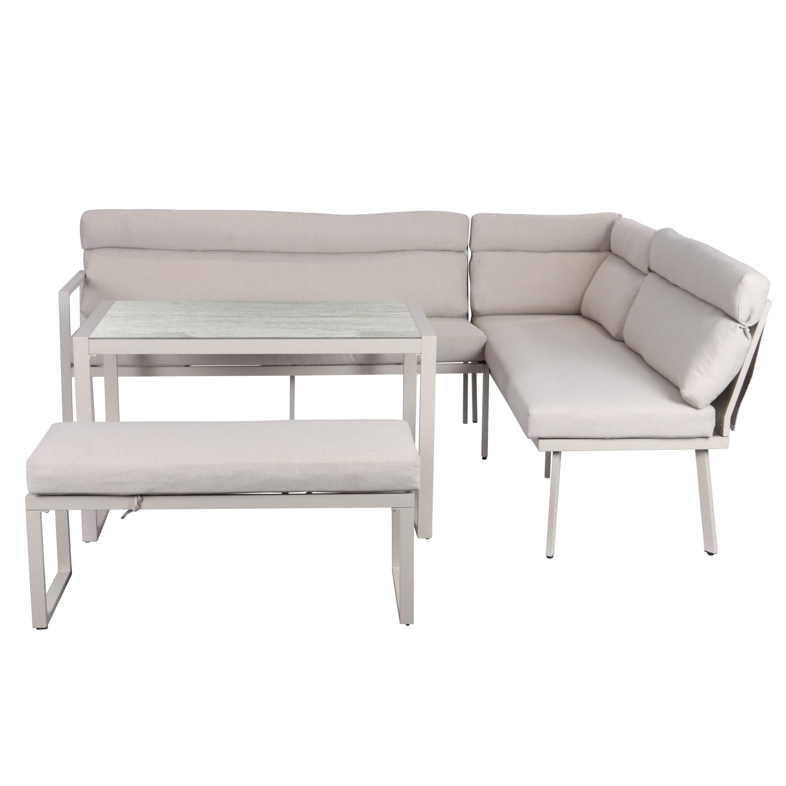 Koll Living Outdoor Lounge-Set Celia | Modernes Gartenmöbel Set in Beige | Wetterfest & UV-beständig | robuste Stahlkonstruktion | Gartenlounge mit Eckbank, Sitzbank & Tisch