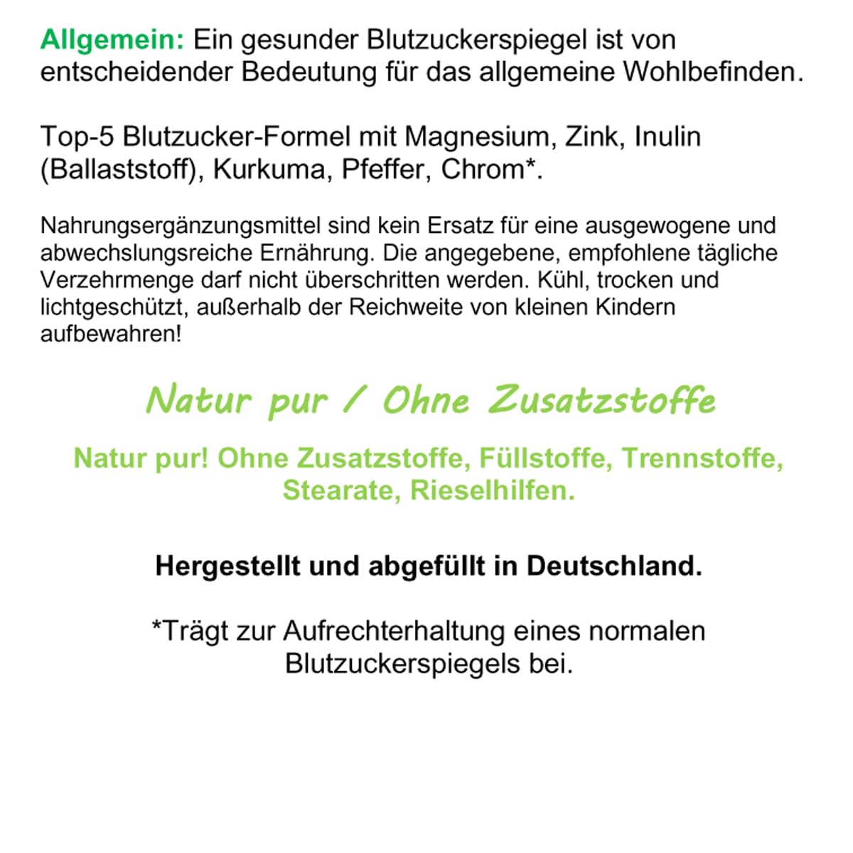 Blutzucker Komplex TOP-5 Formel + CHROM* 120 KAPSELN für NORMALWERTE UND normalen Blutzuckerspiegel + MAGNESIUM - ZINK - INULIN - KURKUMA - PIPERIN. OHNE ZUSATZSTOFFE. 27355-120