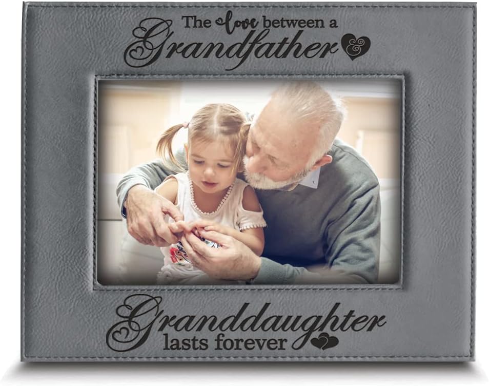 BELLA BUSTA-The Love Between a Grandfather & Granddaughter, Grandson Lasts Forever-Great Gift for Grandfather-Laser Engraved Leatherette Picture Frame (5 x 7 Horizontal (Granddaughter))