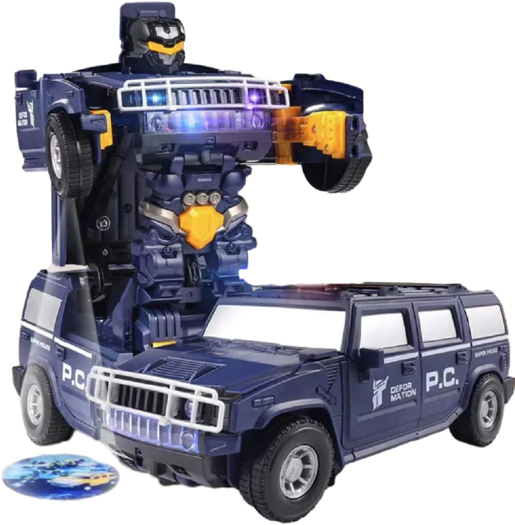 Transformation car toys Hummer police car toy for boys electric light music universal projection dancing automatic transformer car