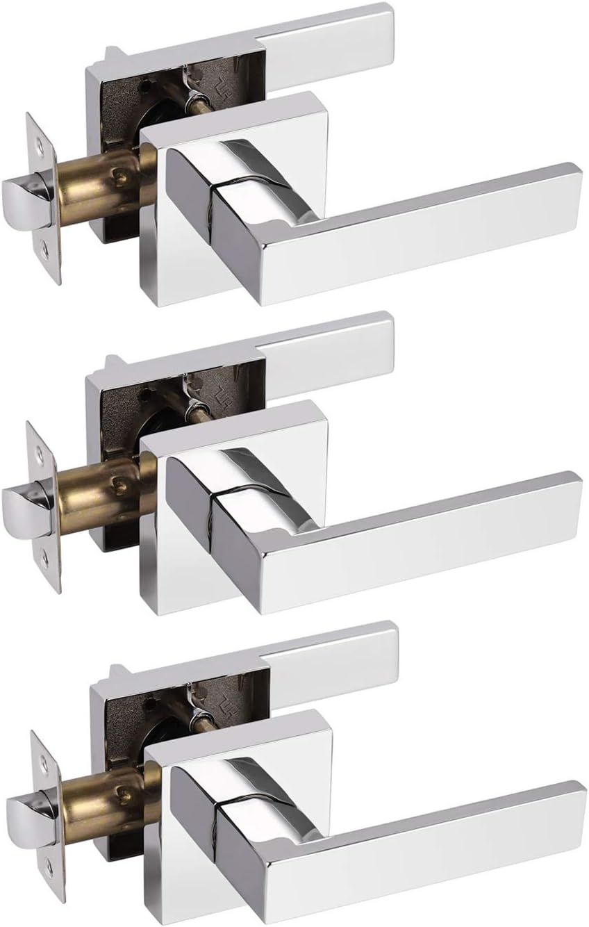 Gobrico Hall and Closet Locks in Polished Chrome 3 Pack Square Interior Door Locksets Keyless Passage Levers