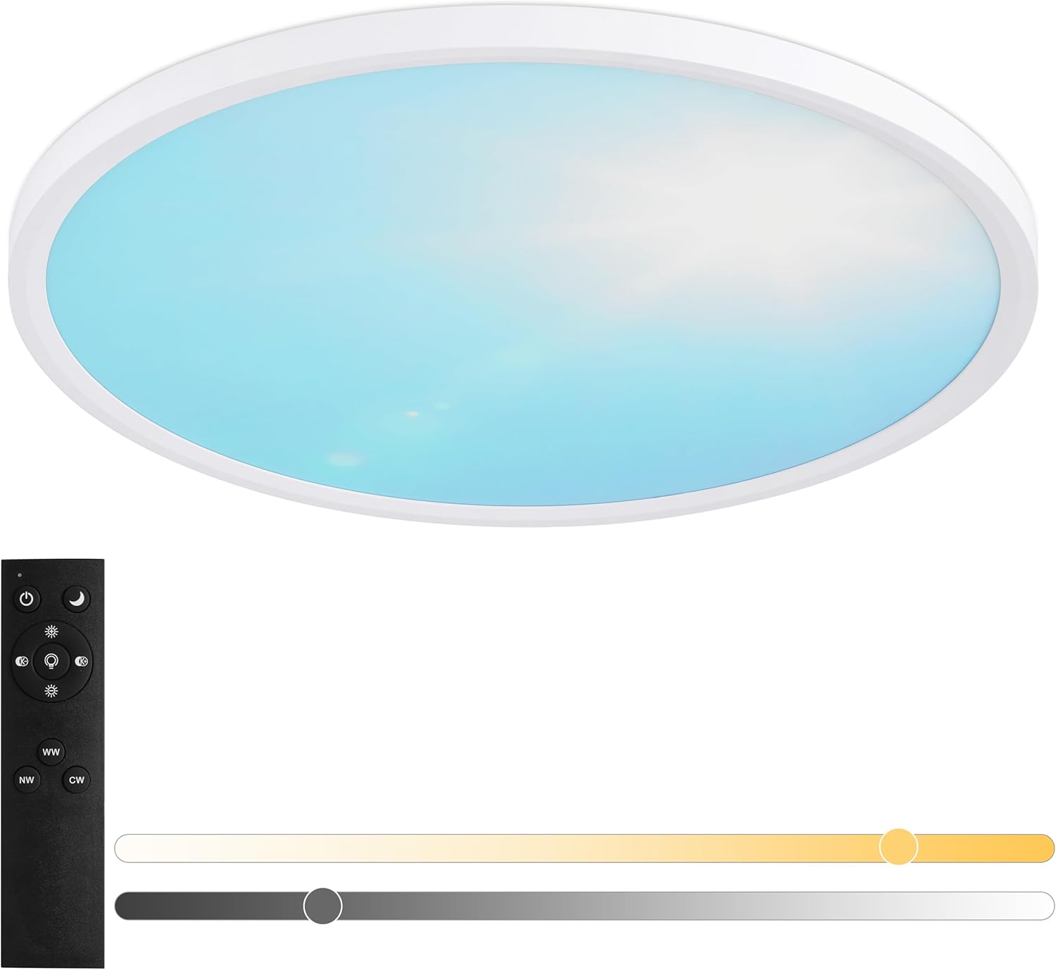 20 Inch Flush Mount Ceiling Light Fixture,43W Dimmable Ceiling Light with Remote, 3000K/4500K/6000K Adjustable White Ceiling Lights, Blue Sky LED Round Flat Panel Light for Kitchen, Bedroom 20 Inch Multicolor