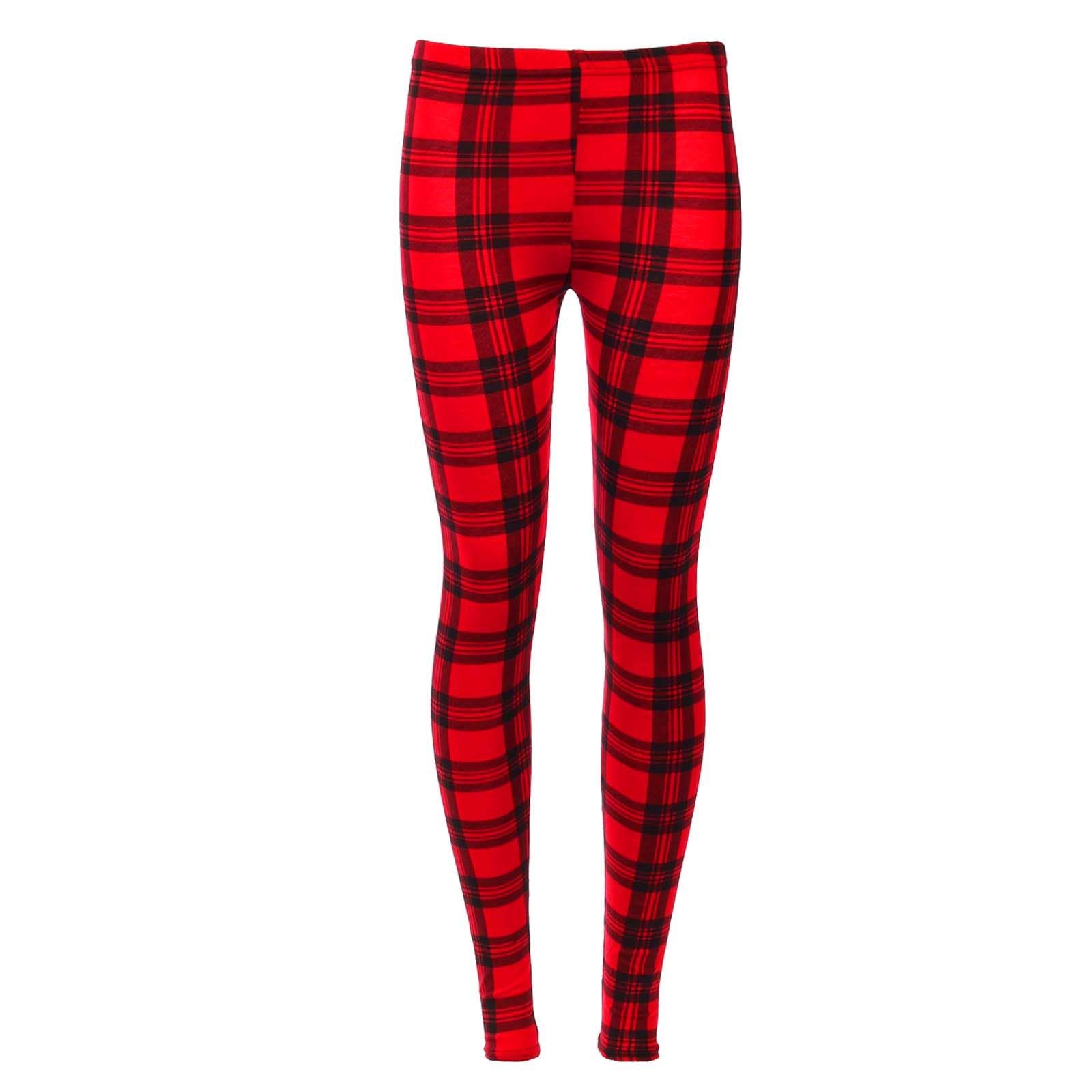 A2z 4 Kids Girls Red & Black Tartan Check Leggings Pants Soft Stretchy - Tartan Legging Red 13