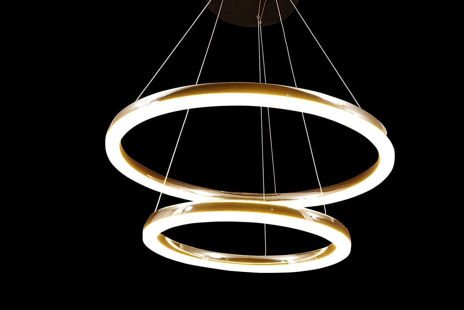 MODIN LED Lighting Chromium 26-Inch & 18-Inch Double Round Circle x2 Dazzling Crystal Scrub Glass Ceiling Light Pendant Fixture Linear Suspension Chandelier